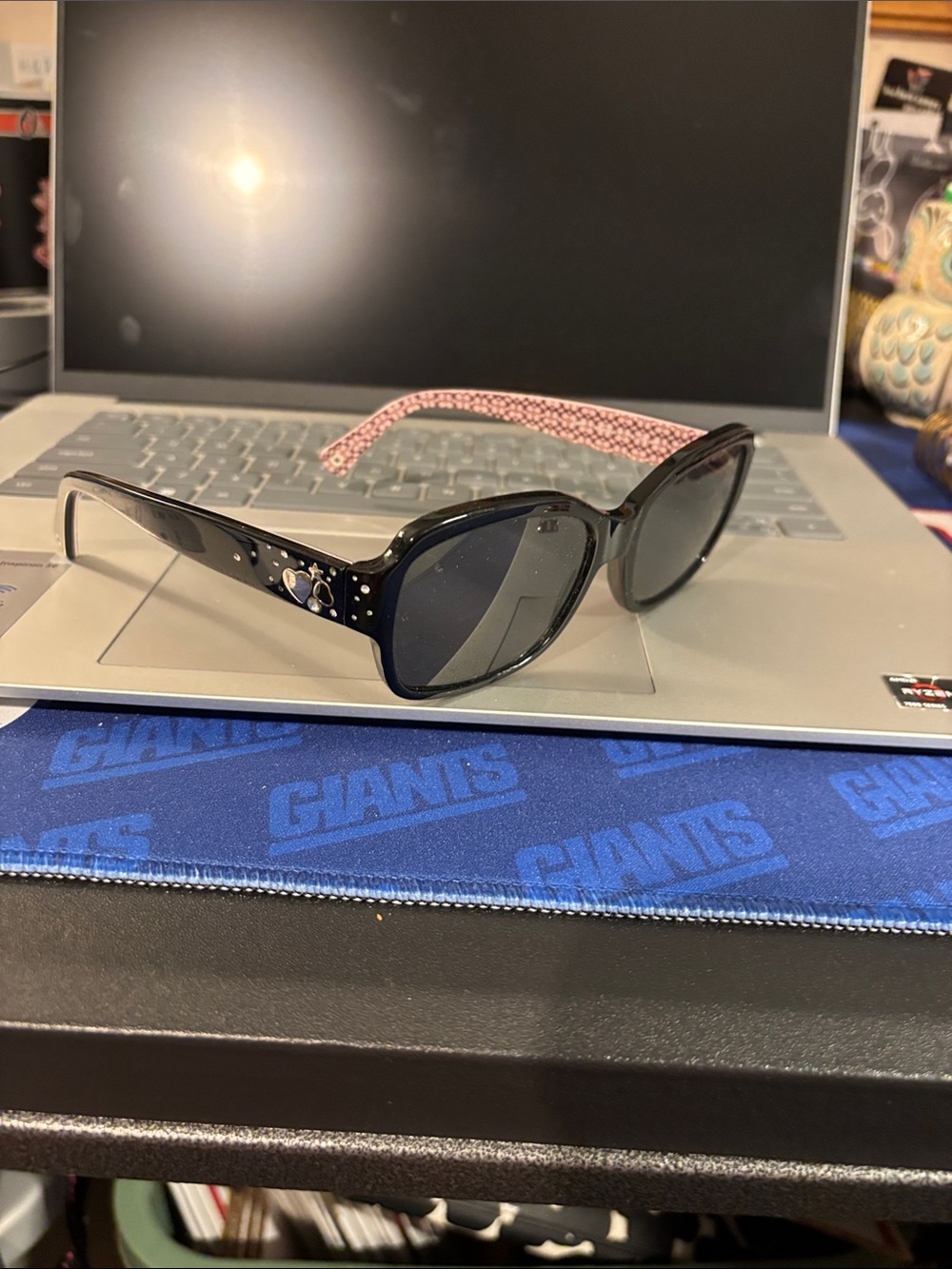 Coach Women's Black Sunglasses with Pink Patterned Temples